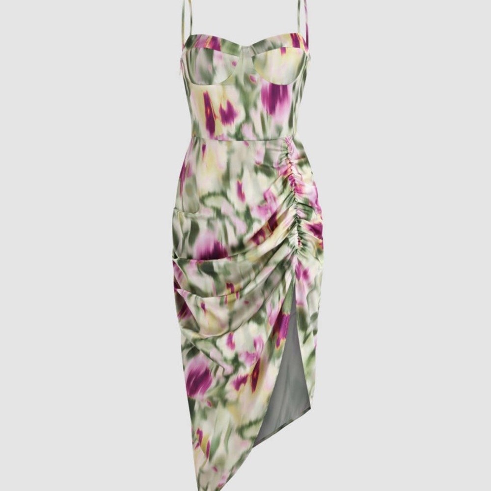 Illusion Ruched Midi Dress